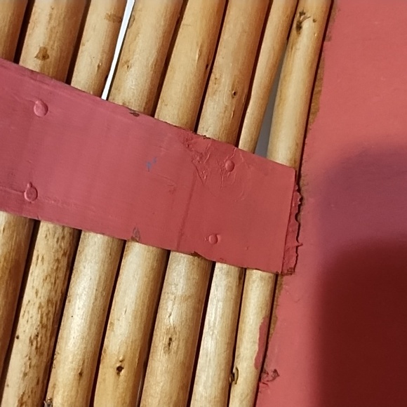 Coral and Tan Wooden 2 Handle Basket - Picture 10 of 10